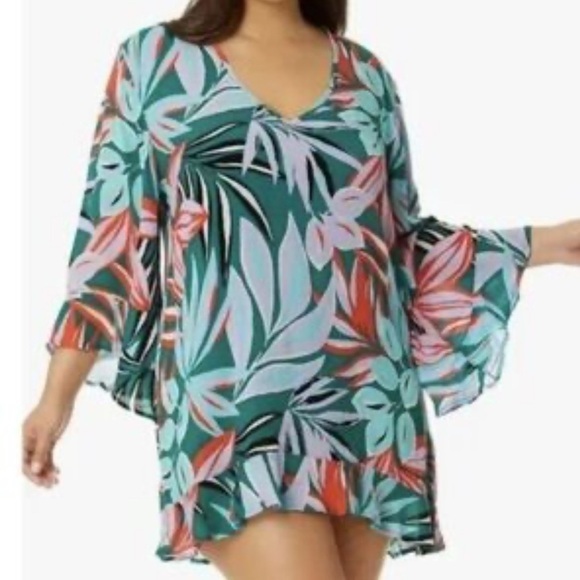 Anne Cole Multicolor Leaf Print Swim Cover-Up - Picture 3 of 6